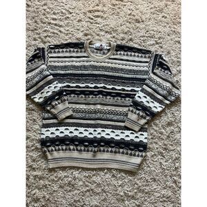 Vintage Florence Tricot "Coogi Style" Sweater Men's Large Beige Woven 3D Cotton
